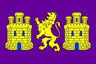 [Flag with two castles and a lion (Castile, Spain)]